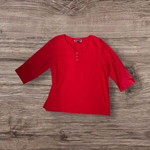 Karen Scott Vibrant Red Henley Shirt - 3X